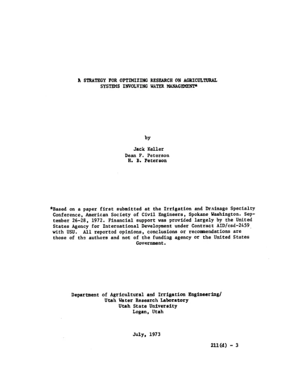 Strategy for optimizing research on agricultural systems involving water management