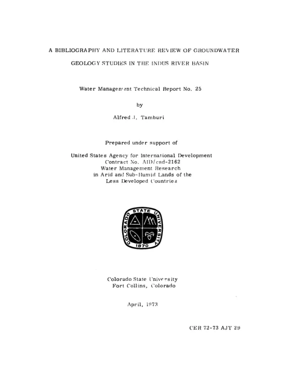 Bibliography and literature review of groundwater geology studies in the Indus River Basin