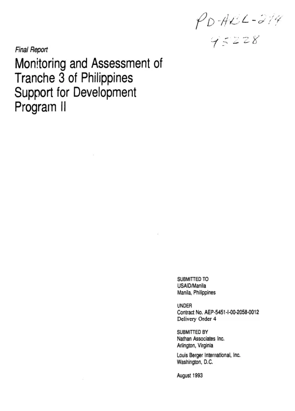 Final report : monitoring and assessment of tranche 3 of Philippines support for development program II