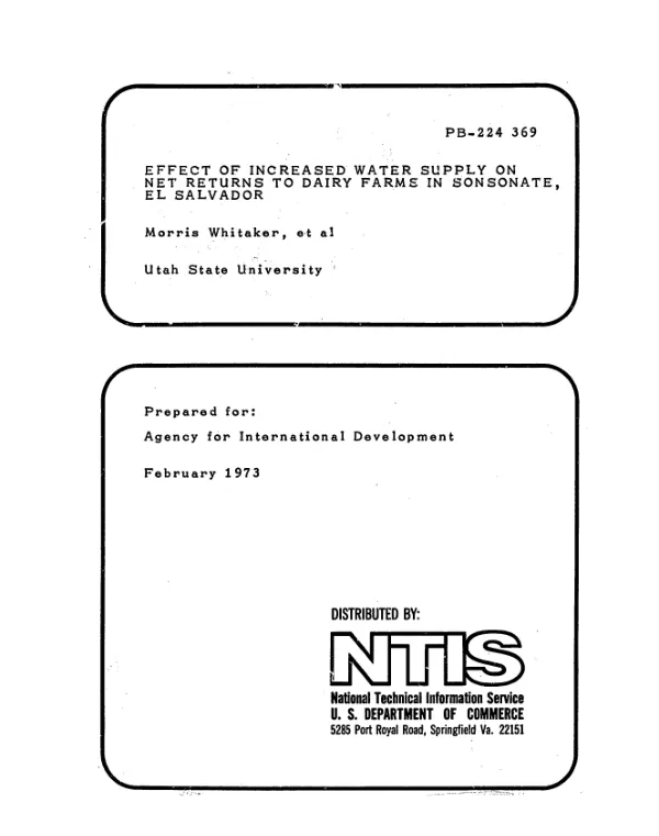 Effect of increased water supply on net returns to dairy farms in Sonsonate, El Salvador