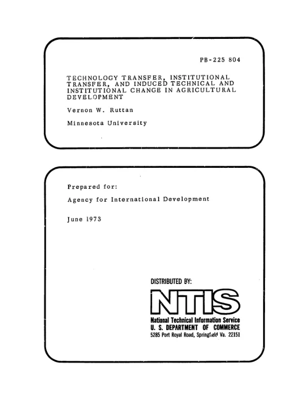 Technology transfer, institutional transfer, and induced technical and institutional change in agricultural development