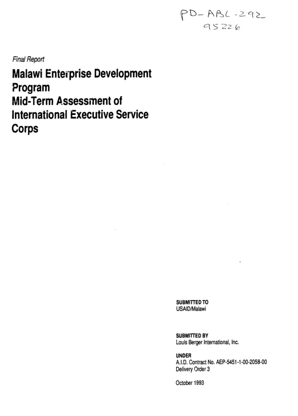 Final report : Malawi enterprise development program -- mid-term assessment of International Executive Service Corps