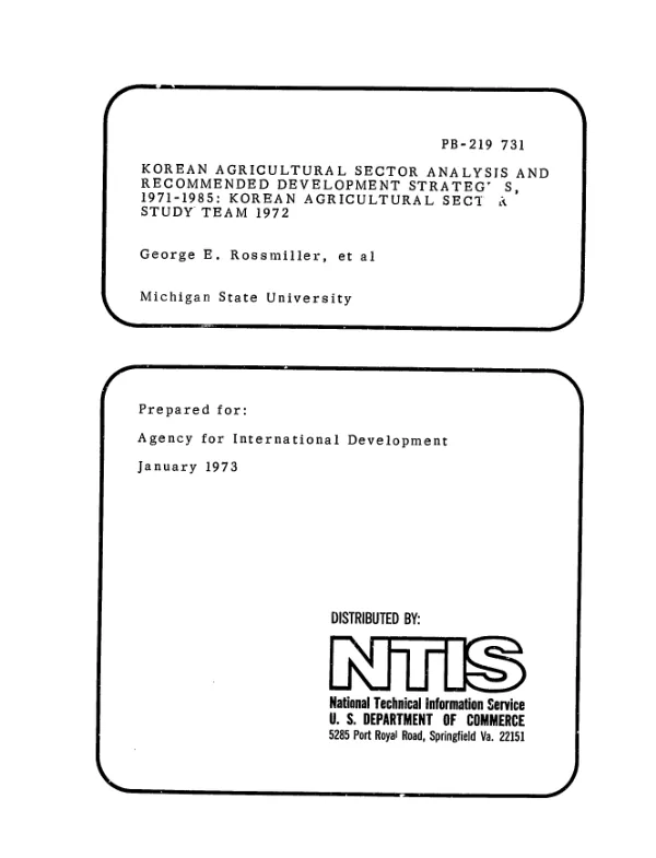 Korean agricultural sector analysis and recommended development strategies, 1971-1985