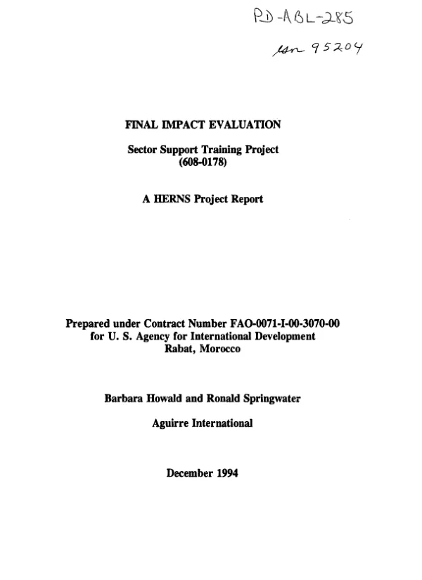 Final impact evaluation : sector support training project (608-0178) -- a HERNS project report