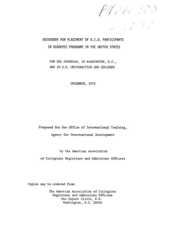 Guidebook for placement of AID participants in academic programs in the United States : for use overseas, in Washington, D.C., and in US universities and colleges