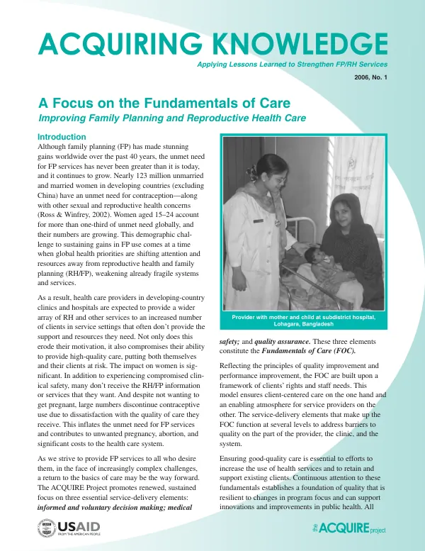 A focus on the fundamentals of care : improving family planning and reproductive health care