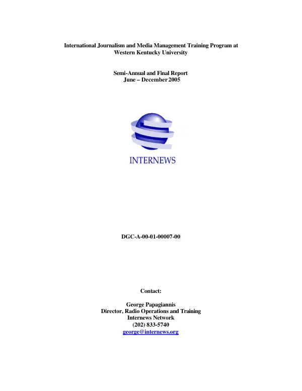 International journalism and media management training program at Western Kentucky University : semi-annual and final report, June-December 2005