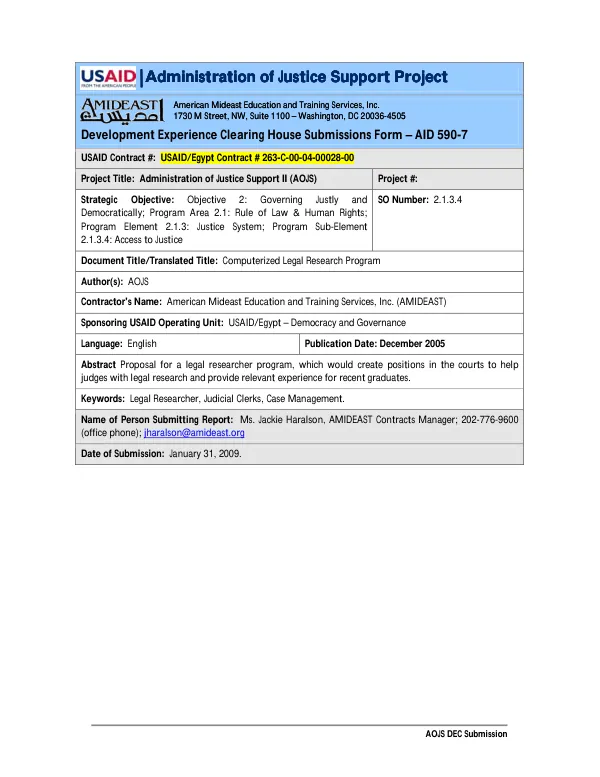 The pilot legal researcher program : proposed implementation plan