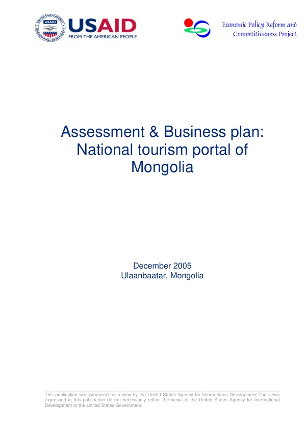 Assessment & business plan : national tourism portal of Mongolia