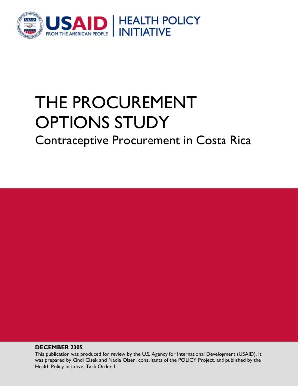 The procurement options study : contraceptive procurement in Costa Rica