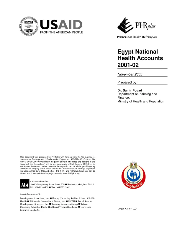 Egypt national health accounts, 2001-02