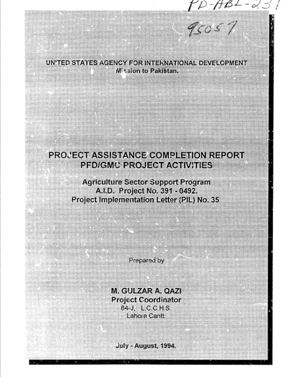 Project assistance completion report : PFD/GMC [Punjab Food Department/Grain Management Cell] project activities, July - August, 1994