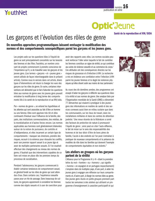 Les garcons et l"evolution des roles de genre