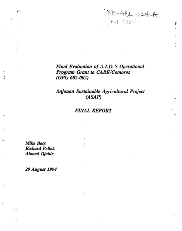 Final evaluation of AID's operational program grant to CARE/Comoros (OPG 602-002) : Anjouan sustainable agricultural project (ASAP) -- final report