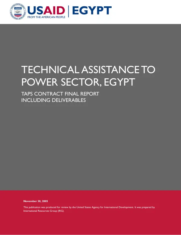 Technical assistnce to power sector, Egypt : TAPS contract final report including deliverables