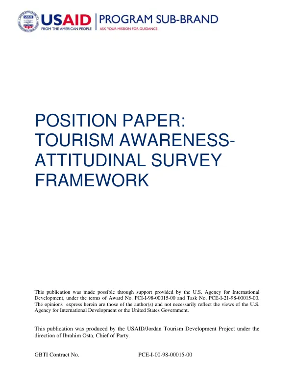Position paper : tourism awareness-attitudinal survey framework : final