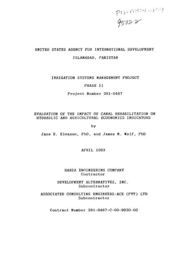 Irrigation systems management project phase II : evaluation of the impact of canal rehabilitation on hydraulic and agricultural economics indicators