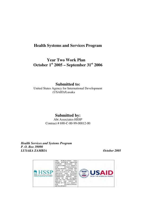HSSP, health services and systems program : year two workplan -- October 1st 2005-September 31st 2006