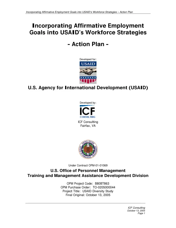 Incorporating affirmative employment goals into USAID"s workforce strategies : action plan