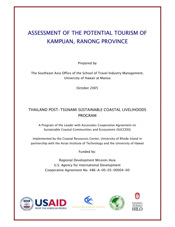 Assessment of the potential tourism of Kampuan, Ranong Province