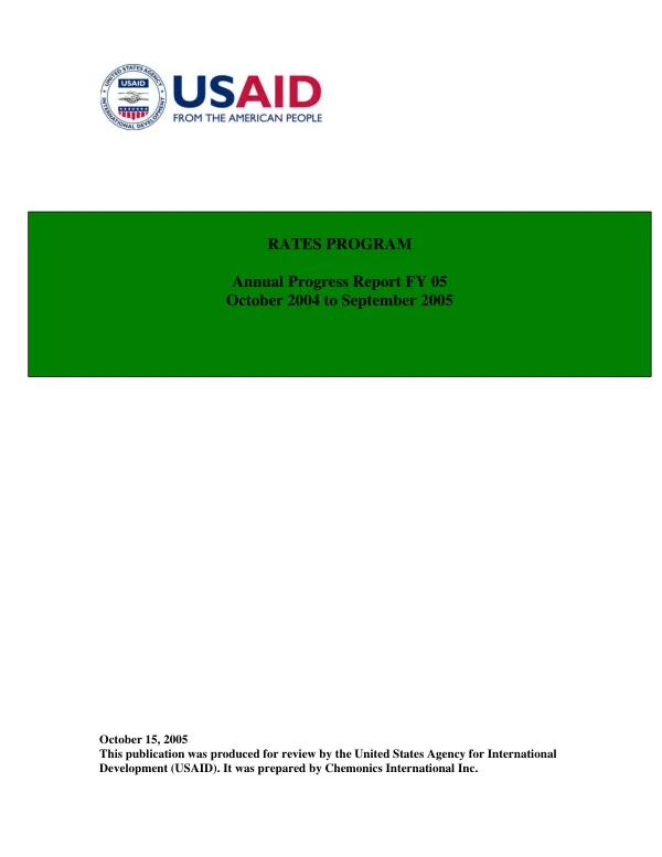 RATES program : annual progress report FY 05, October 2004 to September 2005