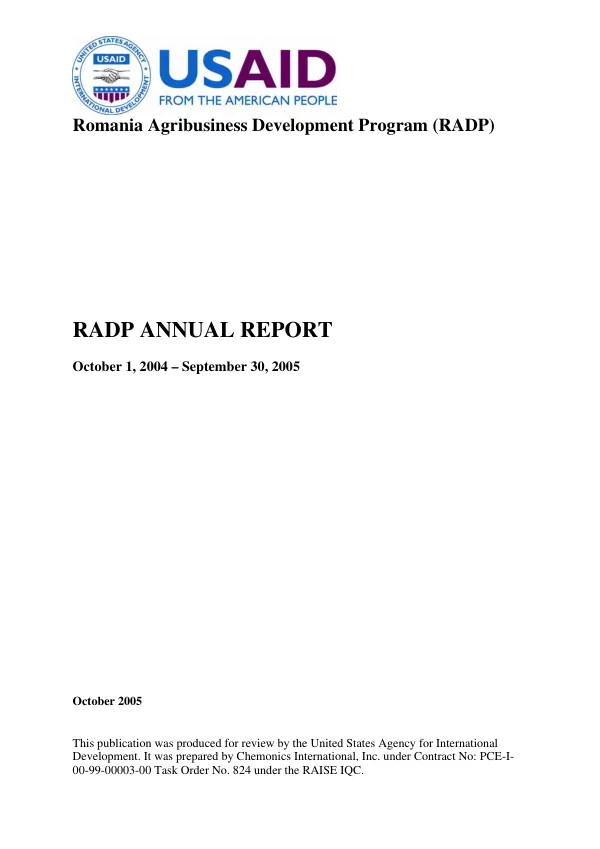 Romania agribusiness development program (RADP) : annual report, October 1, 2004-September 30, 2005