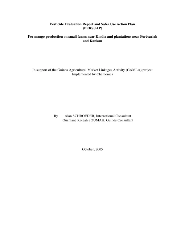 Pesticide evaluation report and safer use action plan (PERSUAP) for mango production on small farms near Kindia and plantations near Forecariah and Kankan
