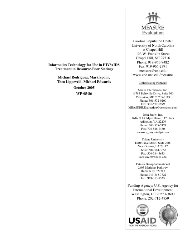 Information technology for use in HIV/AIDS : treatment in resource-poor settings