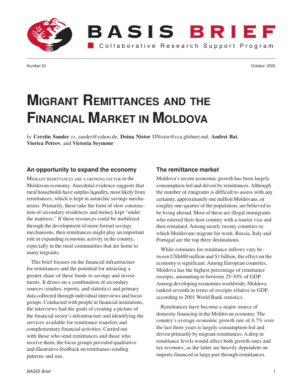 Migrant remittances and the financial market in Moldova