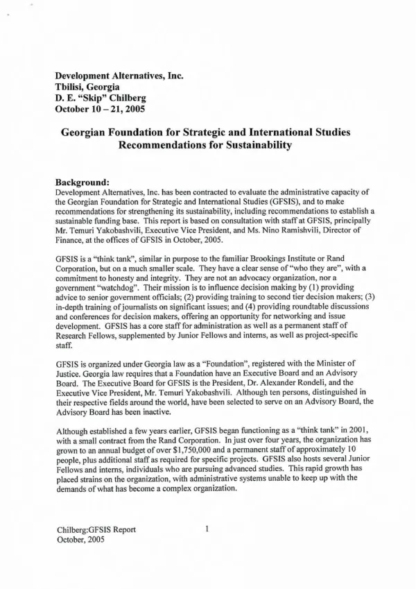 Georgian Foundation for Strategic and International Studies : recommendations for sustainability