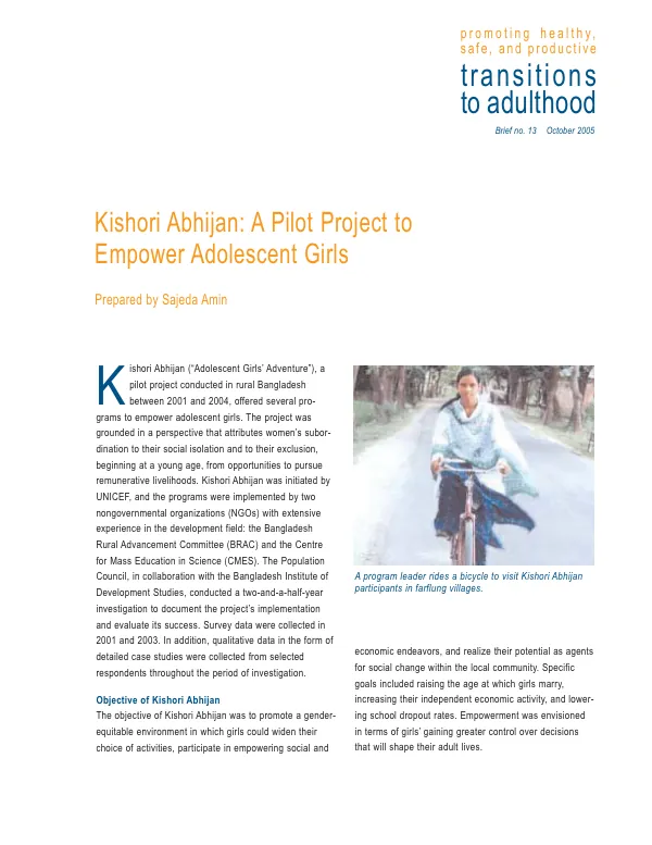 Kishori Abhijan : a pilot project to empower adolescent girls