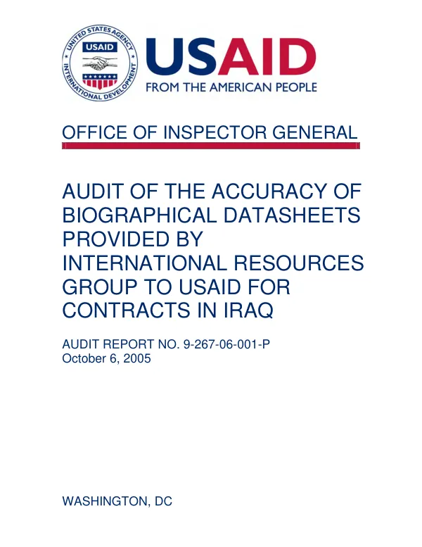 Audit of the accuracy of biographical datasheets provided by International Resources Group to USAID for contracts in Iraq
