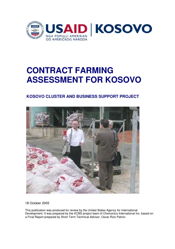 Contract farming : assessment for Kosovo