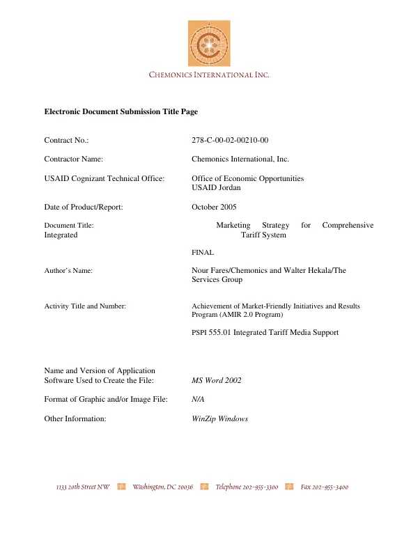 Marketing strategy for comprehensive tariff system : final