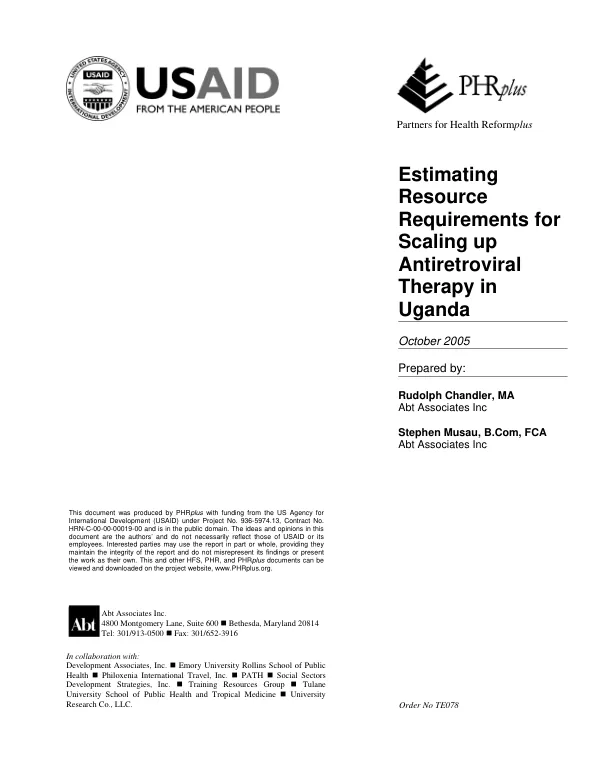Estimating resource requirements for scaling up antiretroviral therapy in Uganda