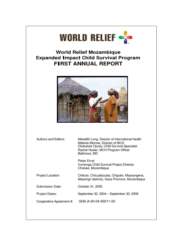 World Relief Mozambique : expanded impact child survival program -- first annual report