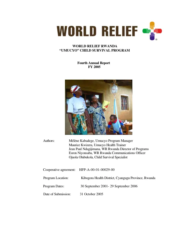 World Relief Rwanda : "Umucyo" child survival program -- fourth annual report, FY 2005