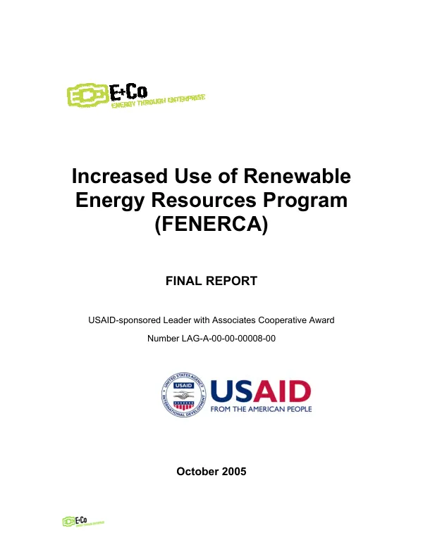 Increased use of renewable energy resources program (FENERCA) : final report