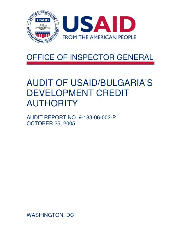 Audit of USAID/Bulgaria"s development credit authority