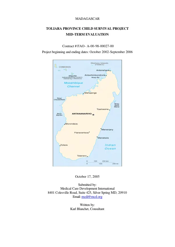 Madagascar : Toliara Province child survival project -- mid-term evaluation