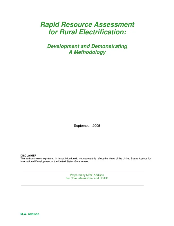Rapid resource assessment for rural electrification : development and demonstrating a methodology