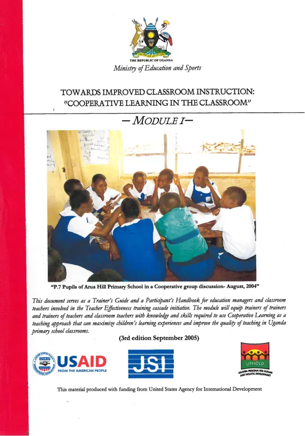 Towards improved classroom instruction : "cooperative learning in the classroom" -- module I