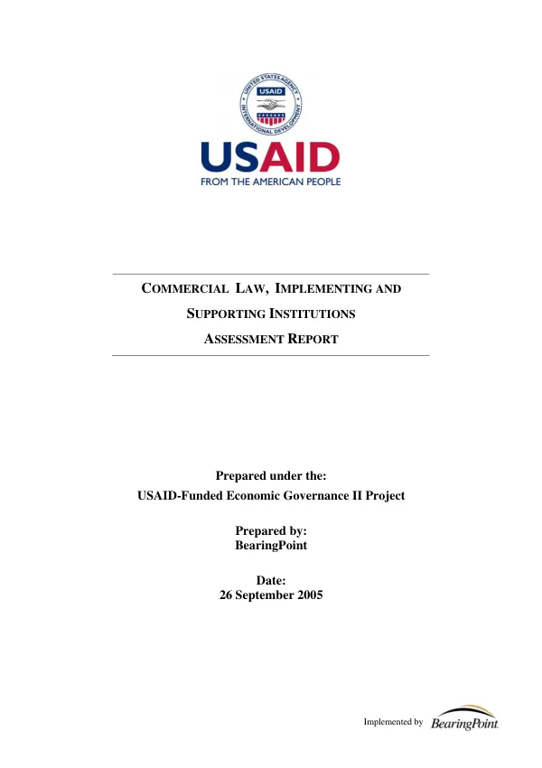 Commercial law, implementing and supporting institutions : assessment report