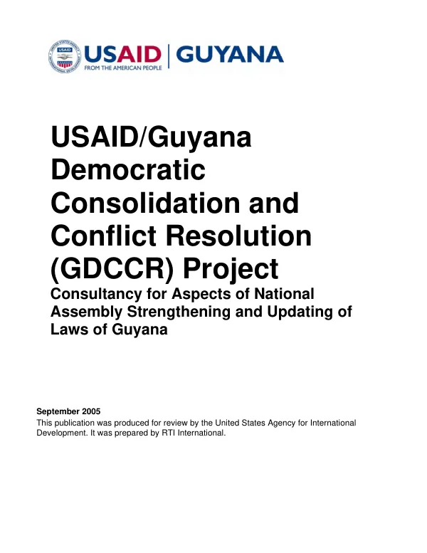 Consultancy for aspects of national assembly strengthening and updating of laws of Guyana