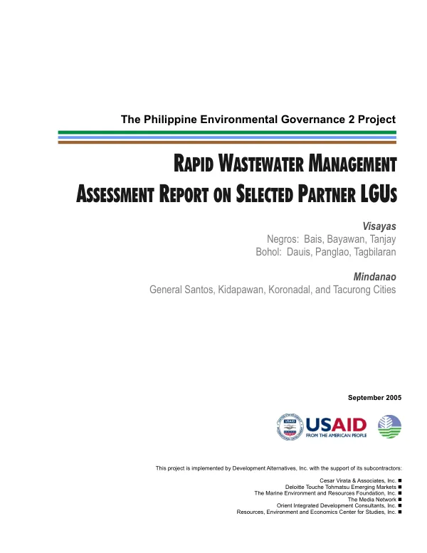 Rapid wastewater management assessment report on selected partner LGUs