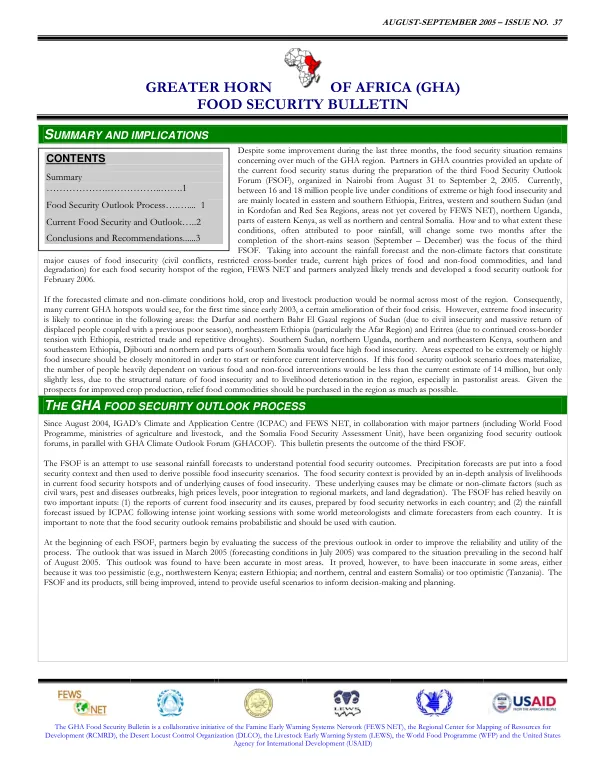 Greater Horn of Africa (GHA) food security bulletin, no. 37