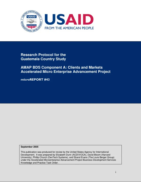 Research protocol for the Guatemala country study : AMAP BDS component A -- clients and markets : accelerated micro enterprise advancement project