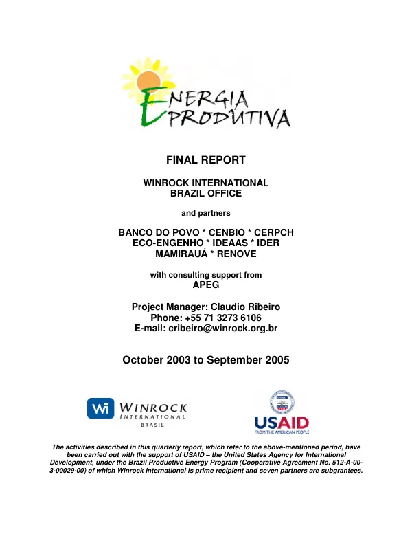 Energia Produtiva : final report -- October 2003 to September 2005