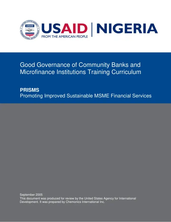 Trainer"s guide : on good governance of community banks and microfinance institutions