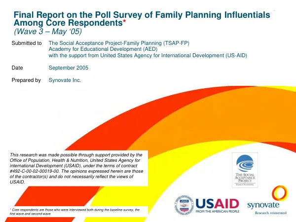 Final report on the poll survey of family planning influentials among core respondents (wave 3 - May "05)